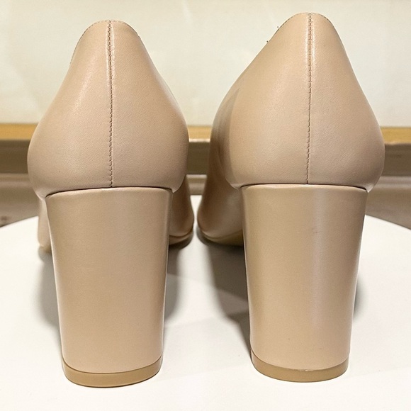 Stuart Weitzman Pointed Toe Block Heel Pumps in Nude